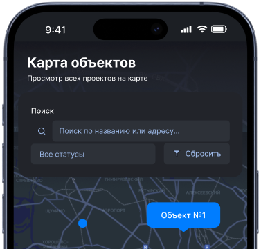 Карта объектов B2WO в мобильном приложении